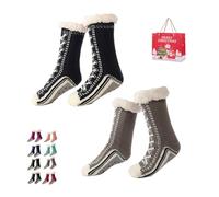 Ultra-Thick Cashmere Slipper Home Socks, Slipper Socks with Grippers for Women, Non-slip Soft Cozy Socks (D*2, Adulto, Donna, Taglia unica, Testo, Sistema Taglie Calzature EU, Media)