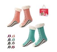 Ultra-Thick Cashmere Slipper Home Socks, Slipper Socks with Grippers for Women, Non-slip Soft Cozy Socks (A*2, Adulto, Donna, Taglia unica, Testo, Sistema Taglie Calzature EU, Media)