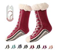 Ultra-thick Cashmere Slipper Home Socks, Women's Winter Non Slip Warm Home Socks, Fluffy Slipper Socks with Grippers, Fluffy, Warm, Knitted (Burgundy)