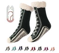 Ultra-thick Cashmere Slipper Home Socks, Women's Winter Non Slip Warm Home Socks, Fluffy Slipper Socks with Grippers, Fluffy, Warm, Knitted (Army Green)