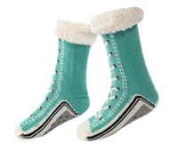 Ultra Thick Cashmere Slipper Socks for Women and Men, non Slip Warm Fleece Lined Home Socks with Grippers, Soft Fuzzy Winter Plush Indoor Slipper Socks, Lago blu, XXX-Large 3X-Large