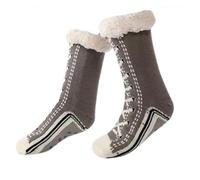 Ultra Thick Cashmere Slipper Socks for Women and Men, non Slip Warm Fleece Lined Home Socks with Grippers, Soft Fuzzy Winter Plush Indoor Slipper Socks, grigio, XXX-Large 3X-Large