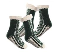 Ultra Thick Cashmere Slipper Socks for Women and Men, non Slip Warm Fleece Lined Home Socks with Grippers, Soft Fuzzy Winter Plush Indoor Slipper Socks, Verde militare, XXX-Large 3X-Large