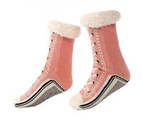 Ultra Thick Cashmere Slipper Socks for Women and Men, non Slip Warm Fleece Lined Home Socks with Grippers, Soft Fuzzy Winter Plush Indoor Slipper Socks, rosa, XXX-Large 3X-Large