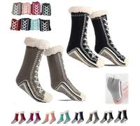 Ultra-Thick Warm Cashmere Slipper Socks for Women,Soft Fuzzy Home Socks,Non Slip Christmas Sock (Black+Gray, Taglia unica, Adulto, Donna, Taglia unica, Testo, Sistema Taglie Calzature EU, Media)