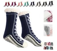 Ultra-Thick Warm Cashmere Slipper Socks for Women,Soft Fuzzy Home Socks,Non Slip Christmas Sock (Navy Blue, Taglia unica, Adulto, Donna, Taglia unica, Testo, Sistema Taglie Calzature EU, Media)