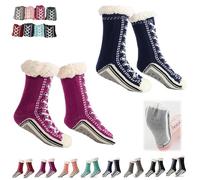 Ultra-Thick Warm Cashmere Slipper Socks for Women,Soft Fuzzy Home Socks,Non Slip Christmas Sock (Navy Blue+Purple, Taglia unica, Adulto, Donna, Taglia unica, Testo, Sistema Taglie Calzature EU, Media)