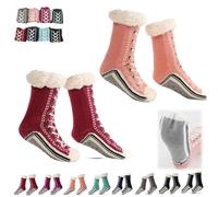 Ultra-Thick Warm Cashmere Slipper Socks for Women,Soft Fuzzy Home Socks,Non Slip Christmas Sock (Pink+Wine Red, Taglia unica, Adulto, Donna, Taglia unica, Testo, Sistema Taglie Calzature EU, Media)