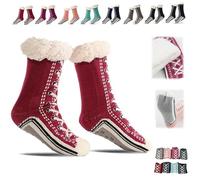 Ultra-Thick Warm Cashmere Slipper Socks for Women,Soft Fuzzy Home Socks,Non Slip Christmas Sock (Wine Red, Taglia unica, Adulto, Donna, Taglia unica, Testo, Sistema Taglie Calzature EU, Media)