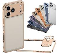 Ultra-Thin Metal Frame Heat Dissipation Case with Detachable Metal Lens Cover for iPhone 16/15/14/13 Pro Max, Aluminum Alloy Magnetic Protective Cover (Gold,14PROMAX)