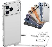 Ultra-Thin Metal Frame Heat Dissipation Case with Detachable Metal Lens Cover for iPhone 16/15/14/13 Pro Max, Aluminum Alloy Magnetic Protective Cover (White,13PROMAX)