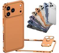 Ultra-Thin Metal Frame Heat Dissipation Case with Detachable Metal Lens Cover for iPhone 16/15/14/13 Pro Max, Aluminum Alloy Magnetic Protective Cover (Orange,16PROMAX)