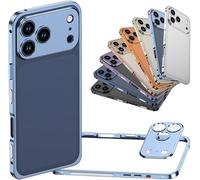 Ultra-Thin Metal Frame Heat Dissipation Case with Detachable Metal Lens Cover for iPhone 16/15/14/13 Pro Max, Aluminum Alloy Magnetic Protective Cover (Blue,14PRO)