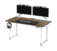 Ultradesk - Scrivania da Gaming, Scrivania Sit-Stand, Regolabile in Altezza Elettricamente, con Accessori - Fino a 3 Schermi, Tappetino per Mouse, Pannello di Controllo - 160x75cm, Bianco/Marrone