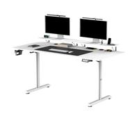 Ultradesk - Scrivania da gioco di grandi dimensioni - HIGHLANDER XXL - Scrivania per computer con struttura in acciaio - Spazio per due monitor - Archiviazione per ufficio - 160x70 cm - Bianco