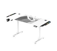 Ultradesk - Scrivania regolabile in altezza LEVEL V2 - Scrivania elettrica per computer 140 x 68 cm - Per il Gioco, l'Ufficio - Set con tappetino per mouse XL e illuminazione LED RGB - LED bianco