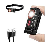 UltraFire Mini torcia LED ricaricabile 500 lumen con luce rossa, 6 modalità piccola torcia con cinghia, clip magnetica, torcia frontale girevole compatta