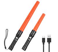 UltraFire Confezione da 2 torce a LED ricaricabili, 619 lumen, USB-C di sicurezza, 3 modalità con lampeggio rosso, per controllo del traffico, vigili del fuoco, aereo pilotaggio, campeggio