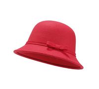 UltraKey Cappello in Feltro da Donna, Cappello a Secchiello, Cappello a Bombetta Vintage Regolabile in Lana Scamosciata con Fiocco Rosso