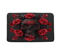 Ultraresistente Zerbino Sugar Skull Red Roses Flower Skeleton Gothic Halloween Horror Spooky Soft Plush Tappeto d'Ingresso Indietro 40×60cm per Doccia,Bagno,Terrazzo