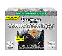 UltraSac Sacchi della spazzatura per appaltatori, confezione da 50 pezzi, resistenti, spessore 3 mil, 90 x 81 cm, versione nera più corta da 33 galloni, per industriali, commerciali, professionali,