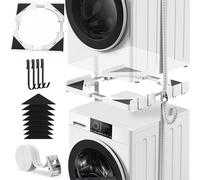 Ultrasottile Kit Sovrapposizione Lavatrice & Asciugatrice Universale | Sistema di Impilaggio Regolabile 45-68cm/ Con 4 ganci | Anti-Vibrazione & Installazione Senza Fori per Candy/Whirlpool (Bianco)