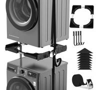 Ultrasottile Kit Sovrapposizione Lavatrice & Asciugatrice Universale | Sistema di Impilaggio Regolabile 45-68cm/ Con 4 ganci | Anti-Vibrazione & Installazione Senza Fori per Candy/Whirlpool (Nero)