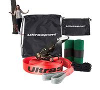 Ultrasport 25m Slackline Anticipo con cricchetto incl. borsa per trasporto, slackline per principianti, bambini e famiglie, disponibile con protezione per alberi, set di slackline, slackline fitness