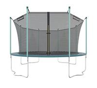 Ultrasport Trampolino da giardino Wave, Ø 430 cm, Compreso il tappetino per saltare, molle, rete sicurezza, Posta rete imbottita e paraspigoli, resistente intemperie, carico massimo 150 kg, Verde