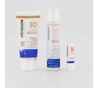 Ultrasun Kit solari: labbra SPF50, viso e testa SPF50, viso SPF30