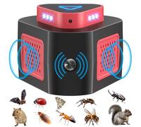 Ultrasuoni per Topi Repellente, Copertura Ultrasonica a 360° con Luci LED per il Controllo di Mouse, Protezione Silenziosa ad alta Frequenza Contro Roditori, Ideale per Garage, Hotel, Magazzino