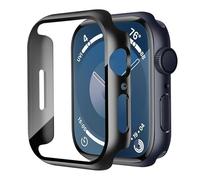 ULuck 2 Stück Harte PC-Hülle mit Displayschutz aus gehärtetem Glas, kompatibel mit Apple Watch 41 mm, ultradünne Schutzhülle für iWatch Serie 7 41 mm (schwarz)