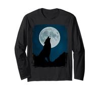 Ululando Lupo Silhouette A Full Moon Night Wild Spirit Maglia a Manica