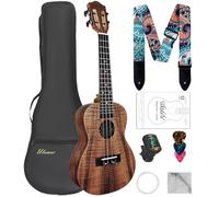 Ulumac KOA - Ukulele da concerto, in legno di acacia, 58,4 cm, per adulti e bambini, professionale, per principianti, kit hawaiano con corde di ricambio, accordatore, custodia, tracolla, P004