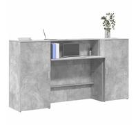 ULUYYUC Banco Reception Grigio Cemento Legno Multistrato 200x50x103,5cm con 2 Armadietti, Scrivania Ufficio Professionale per Accoglienza con Spazio Archiviazione per Hotel Cliniche Saloni