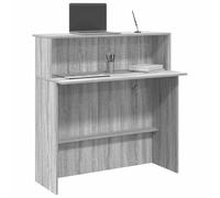 ULUYYUC Banco Reception Scrivania Ufficio in Legno Multistrato Grigio Sonoma 100x50x103,5 cm con Bancone Integrato e Ripiano Archiviazione, Mobile per Reception Hotel Cliniche Saloni
