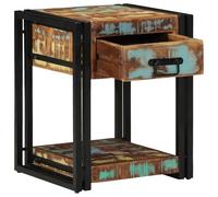 ULUYYUC Comodino Camera da Letto in Legno Massello Recuperato con Cassetto e Ripiano, Mobiletto Salvaspazio 40x40x50 cm Design Rustico Moderno Multicolore per Camera da Letto e Soggiorno