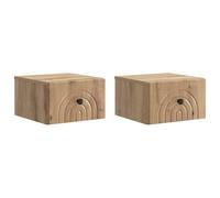 ULUYYUC Comodino da parete, set di 2 comodini sospesi con 2 cassetti, consolle da parete in legno per camera da letto, rovere Artisan, 33 x 34,5 x 20 cm