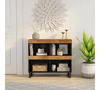 ULUYYUC Comodino Industrial, 85 x 33 x 75 cm, in legno di mango massiccio con piedini in ferro, con vano portaoggetti per camera da letto, soggiorno e corridoio