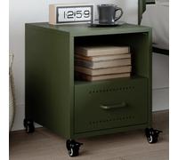 ULUYYUC Comodino Moderno in Acciaio Laminato a Freddo con Cassetto e Ruote, Tavolino da Letto Verde Oliva Salvaspazio 36x39x43,5 cm per Camera da Letto, Salotto e Ingresso