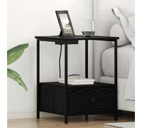 ULUYYUC Comodino nero rovere 42 × 41 × 56 cm con base di ricarica, 2 cassetti, materiale in legno e gambe in acciaio