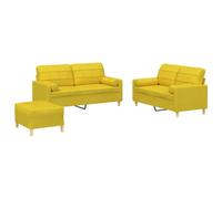 ULUYYUC Divano 3 pezzi con cuscino e sgabello giallo chiaro, moderno set divano in tessuto per soggiorno, divano a 2 posti con struttura in metallo e sgabello imbottito, design scandinavo