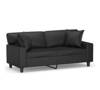 ULUYYUC Divano a 2 posti con 2 cuscini decorativi, moderno divano a due posti in ecopelle, stabile struttura in metallo per soggiorno e ufficio, nero, 174 x 77 x 80 cm, larghezza della seduta 140 cm
