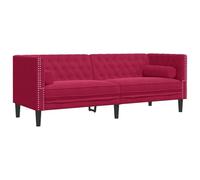 ULUYYUC Divano Chesterfield a 3 posti, in velluto rosso vino, classico con bottoni e 2 rulli per il collo, divano a tre posti in velluto per soggiorno e salotto, 194 x 74,5 x 70,5 cm