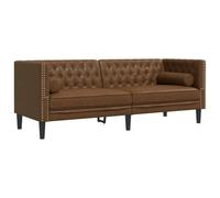 ULUYYUC Divano Chesterfield a 3 posti, marrone, elegante divano effetto camoscio in microfibra, comodo divano imbottito con bottoni e 2 cuscini per il collo, per soggiorno, larghezza 194 cm