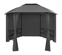 ULUYYUC Gazebo da giardino esagonale, 360 x 265 cm, con parti laterali | Adatto per giardino e terrazzo: stabile forma esagonale con doppio tetto per la circolazione dell'aria e tende per ombra.
