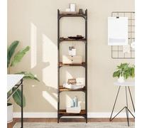 ULUYYUC Libreria 5 Ripiani Piccola Salvaspazio in Legno Multistrato Rovere Fumo con Telaio Metallo 40x30x154 cm per Soggiorno Ufficio Ingresso