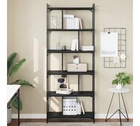 ULUYYUC Libreria 6 Ripiani Nero Legno Multistrato con Struttura Metallo 76x32x192 cm Scaffale Salvaspazio per Libri Stile Industriale Soggiorno Ufficio Ingresso