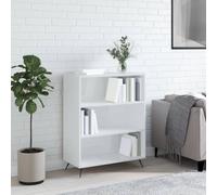 ULUYYUC Libreria Bianco Lucido in Legno Multistrato con 3 Scomparti Aperti e Piedini Metallici, 69,5x32,5x90 cm, Scaffale Salvaspazio Moderno per Soggiorno Ufficio Ingresso