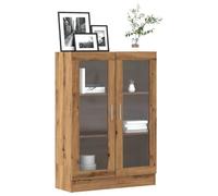 ULUYYUC Libreria con Ante in Vetro Rovere Artigianale Mobile Salvaspazio 82,5x30,5x115 cm per Soggiorno Ufficio Ingresso Design Classico e Pratico